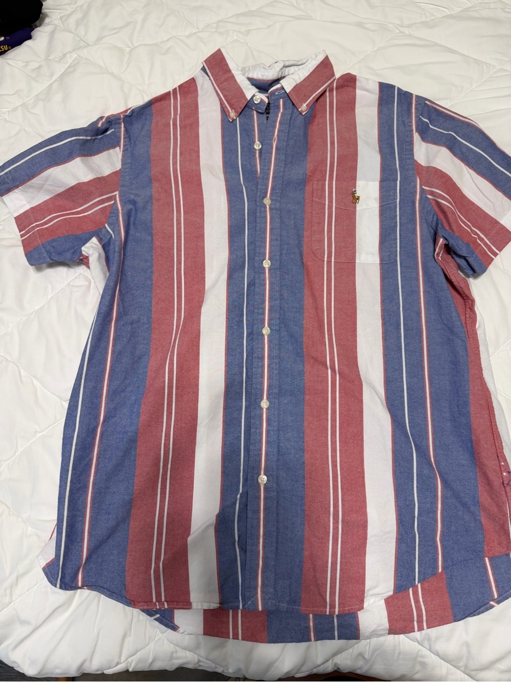 Ralph Lauren Vertical Stripe Button-Down Shirt in Blue & Red